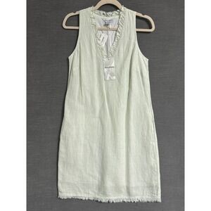 NEW Tommy Bahama Dress XS Light Grass Green Mini Cabana Stripe Linen Shift Beach